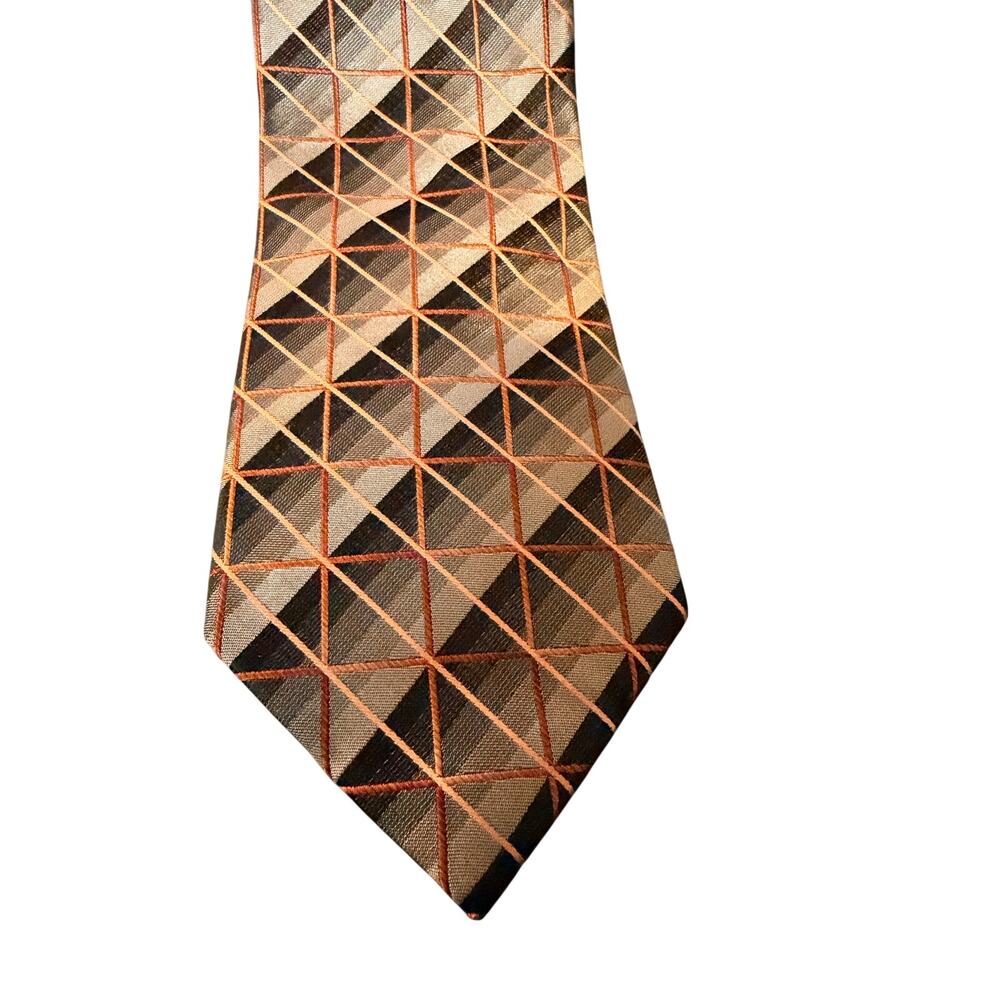 Bugatti Silk Tie Geometric Triangle Pattern Gray‎ Black Copper Modern